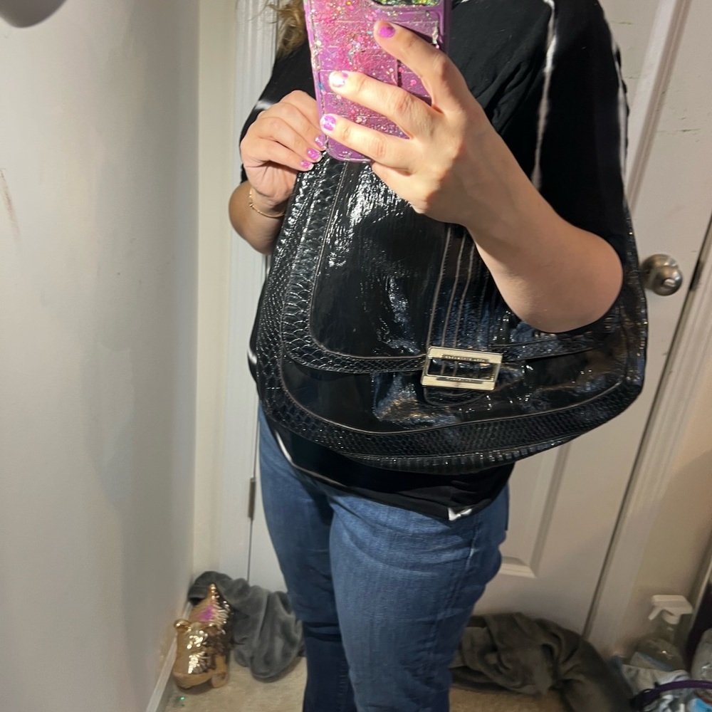 ANNA HINDMARCH FOR TARGET BLACK PAYENT LEATHER BAG PURSE VGUC